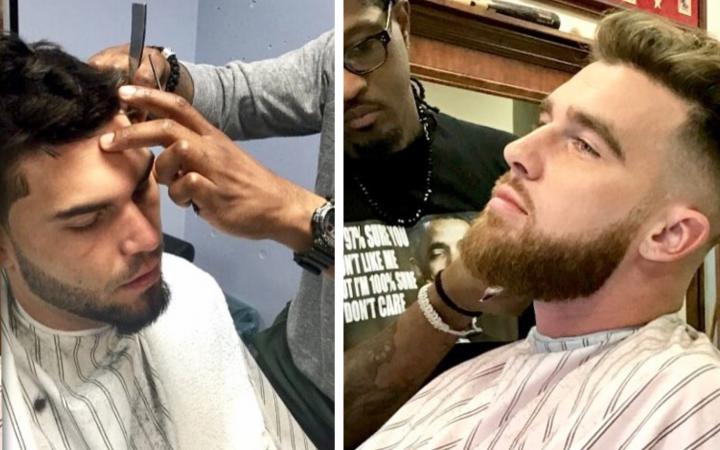 DeJuan cuts Eric Hosmer and Travis Kelce's hair