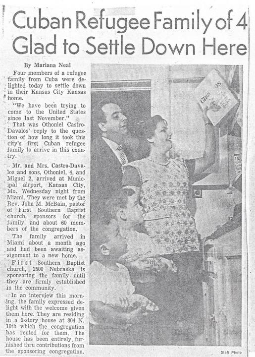 Newspaper clipping titled "Cuban Refugee Family of 5 Glad to Settle Down Here"