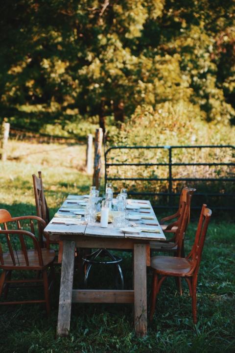 Outdoor rustic table setting on a farm
