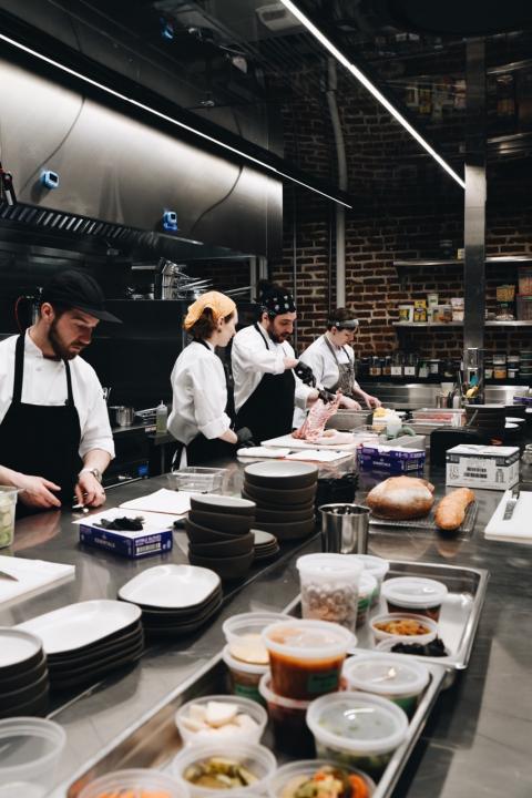 Team of chefs working in a kitchen