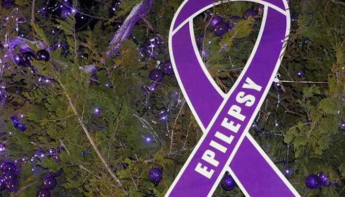 epilepsy awareness ribbon displayed on Christmas tree