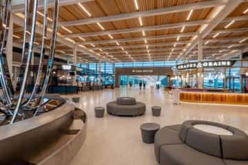 KCI Airport area with seating and dining options.
